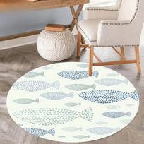 Fish Pattern Carpet White Round Mat With Blue Fish Designs Flannel Soft Floor Rug For Modern Home Decor Coastal Theme Interior Diameter 100cm gray