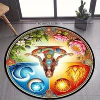 Spiritual Elements Mandala Yoga Mat Soft Flannel Round Rug For Meditation Home Decor Boho Spiritual Wellness Gift Carpet Diameter 60cm
