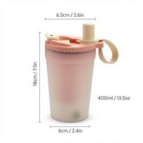 Transparent Plastic Water Bottle Portable Cold And Hot Drinking Cup With Strainer Leak-proof Straw Water Cup For Kids Students 0.4L rožinė