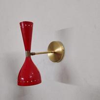 Mid Century Italian Diablo Wall Sconce Pair, Red Aluminum Adjustable Brass Light
