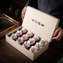 Kung Fu Tea Cup Twelve Flower Gods Set Enamel Pastel Ceramics 12 Pieces Gift Box Host’s Ceramics & Pottery Chinese Teaware Bar 90ml