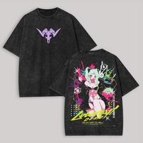 Cyberpunk Printed Anime Lover Washed Tshirt Year Round Clothing High Quality Personality Clothes Plus Size Unisex New Model Couples Tee S black