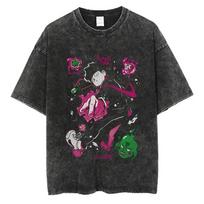 Anime Mob Psycho Washed Tshirt Streetwear for Men Women Harajuku Graphics Casual Fashion Tshirt Summer Short Sleeves M