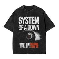 Harajuku Washed Shirt Systems of A Down Wake Up Tour Merch Novelty TShirts High Street Streetwear Cotton Graphic Tees S