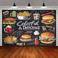 2D Vintage Burger & Drink Backdrop for Food Studio & Party Decor 47.2x31.5inch/120*80cm