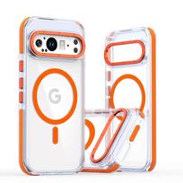 Luxury High Transparent Case for Google Pixel 9 Pro XL 5G Magnetic Wireless Charging Shockproof Cover for Google Pixel 9 For Pixel 9 9 Pro 5G oranžinė