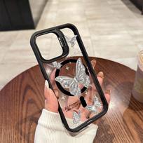 Silver Butterfly Acrylic hard shell For iPhone16 16pro 15ProMax 11 12 13pro 14Plus Multi functional lens phone holder phone case iphone 16 Plus