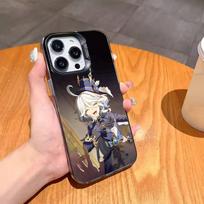 Fennina G-Genshin I-Impact Phone Case For iPhone17 16 15 14 13 12 Pro Max Grey Black Matte Laser Metallic Aurora Funda iPhoneXSMAX