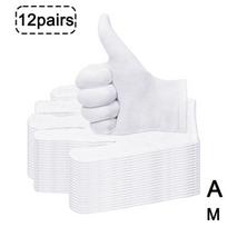 12 porų baltų medvilninių pirštinių, pastorintos, tamprios pamušalinės pirštinės, pirštinių valymui, darbui, medžio apdirbimui V1G0 white-M 12pcs