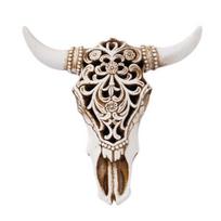 Yousheng Retro Jaučio Kaukolės Ornamentas Derva 3D Tuščiavidurė Jaučio Kaukolė Sieninė Skulptūra Ilgaragė Jaučio Galvos Sienos Meno Dekoras Svetainei balta