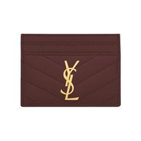 Saint Laurent Ysl Monogram Gold Logo Grainy Embossed Quilted Leather Card Holder Women card holder Dark-Red 423291-BOW01-6475 Basic Set (Bag+Dust Bag)