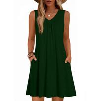 Women's Fashion Color Summer Sleeveless V-neck Vest Pocket Casual Loose Dress L