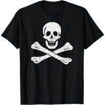 PIRATE SKULL & CROSSBONES FLAG JOLLY ROGER T-Shirt S juoda