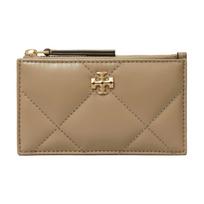 Tory Burch Kira Metal Logo Zip Card Holder Women Card Holder Gray-Brown 158629-250 Basic Set (Bag+Dust Bag)