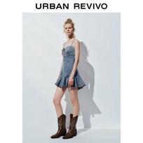 UR Women's Retro Lace-up Denim Mini Dress XS mėlyna