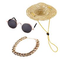 Costume Dog Small Dog Chihuahua 3PC Necklace Dog Decoration Accessories Pet Cat Accessories Blind Dog Glasses Hat for Small Dog (Gold,One Size) auksas
