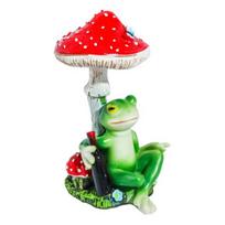 Raudonas Grybas Geriantis Varlės Statulėlė Laikanti Alaus Butelį Sėdinti Varlė Dervos Figūrėlė Gyvūno Skulptūra Viduje Lauke Sodo Dekoracija Ornamentas Frog