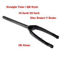 3K Full Carbon Fibre Small Wheels Folding Bike Hard Disc Brake Front Fork Bicycle Straight Flat 16er 20er 20er gloss finish