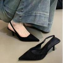 Fashion 2024 New Women's Shoes One-line Fine Heel Pointed Toe Women Sandals Suede High Heels Slingback Women Sandals Zapatos De Mujer 35 juoda