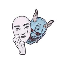 Hot Sale, Ghost Samurai Wine Swallow Boy Mask Brooch, Enamel Pin Metal Badge, Backpack