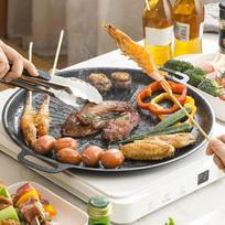 BBQ Grill Pan Korean Round Pots Outdoor Camping Bakeware Tray Thick Cast Iron Barbecue Frying Pan Kitchen Non-stick Cooker CN