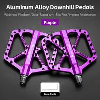 WEST BIKING MTB Off-Road Bicycle Pedals Dual Bearing & DU Bearing CNC Aluminum Wide Platform Anti-Slip Pedals for Downhill Bike violetinė