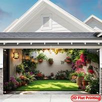 2D Lush Green Garden Backdrop with Hanging Lanterns Garage Door Cover 47.2x31.5inch/120*80cm