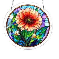83 Piece Stained Glass Window Hanging Panel Suncatcher Home Decoration Floral Design with Chain for Indoor Display and Gift one size