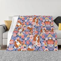 Spaniel Dog Blanket, Cute Animal Flannel Blankets, Beach Day Tropical Vacation Social Sunshine King Throw Blanket Spring Autumn 130x150cm