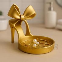 High Heel Jewelry Tray with Bow Accent Jewelry Organizer Decorative Ring Holder and Earring Storage for Vanity and Dresser One Size
