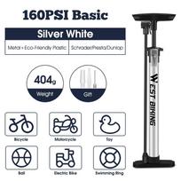 WEST BIKING Bicycle Air Pump High Pressure Cycling 160 PSI Floor Pump MTB Road Bike Schrader Presta Valve Ball Tire Inflator 160PSI Silver