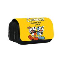 Cuphead Pencil Case Large Capacity Double Zipper Organizer For Students And Office Use raudona