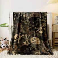 Overlapping skulls and bones in a camouflage-style color palette. for all seasons blanket lunch break throw gift 80cm x 120cm