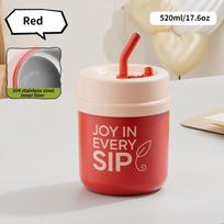1pc 520ml/17.6oz Stainless Steel Coffee Mug with Lid & Straw - Reusable, Non-Slip, Round Shape, ldeal for Hot & Cold Beverages, raudona