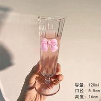 Pink Bow Shaped Tall Glasses Glass Horns Champagne Fruit Wine Glasses, Fruit Juice , Coffee Cups, High Aesthetic Value 120ml