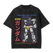 Mobile Suit Gundam Anime Harajuku Washed Retro Vintage TShirt Cotton Mens Streetwear Oversized Womens Short Sleeve S