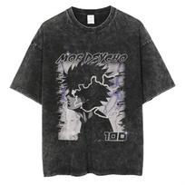 Anime Mob Psycho Graphic Washed T Shirt Men Streetwear Harajuku Vintage Cotton TShirt Summer Short Sleeve Casual T Shirt S