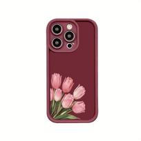 Pink tulip pattern phone case suitable for iPhone 17 16 15 14 13 12 11 Pro/Max/Plus anti drop and shockproof iPhone 11PROMAX