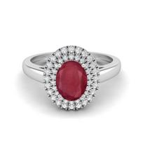 2.10 Cts Oval Ruby Solitaire 925 Sterling Silver Halo Women Anniversary Ring 11