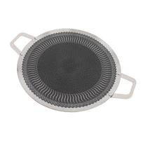 Korean Grill Pan Stainless Steel Nonstick Double Handle Round BBQ Griddle for Induction Cooktop Outdoor Camping Barbecue