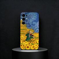 V-Van Gogh Starry Night Sunflower Cat Phone Case For Samsung S25,S24,S23,S22,S21,S20,Ultra,Plus,FE Black Soft Cover Samsung S22plus5G