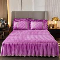 Prabangi vienspalvė krištolo aksominė dygsniuota lovatiesė karališka karalienė nėriniai Minkštas koralų vilnos lovos sijonas be pagalvės užvalkalo 1pc Skirt 150x200cm