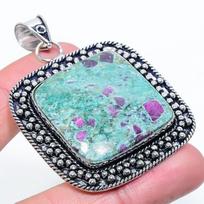 Ruby in Fuchsite  Ethnic 925 Sterling Silver Jewelry Pendant 2.56  E1C36