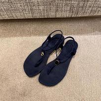 Same style~ New retro mandarin duck design in summer, gold buckle T belt, toe flat sandals for women's commuting 34