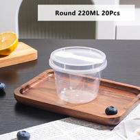 20 vnt. plastikinių 220/280 ml desertinių puodelių su dangteliais ir šaukšteliais, pudingo puodelis, desertinis torto puodelis, užkandžių, želė, jogurto, deserto kepimo puodelis Round gray