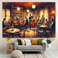 Nostalginiu džiazo stiliumi dekoratyvus gobelenas Restorano studijos foninis audinys Antikvarinio meno stiliaus Reikmenys Kambario dekoracija 74x94cm(29x37in)