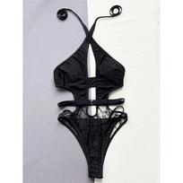 Seksualus maudymosi kostiumas vienas gabalas su kaklu, atvira nugara, moteriškas maudymosi kostiumas, moteriškas monokinis, aukšto kirpimo kojos, maudymosi kostiumas, maudymosi kostiumas S juoda