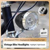 3 LED Retro Bicycle Headlight 3 Light Modes Front Light Type-C Charging Vintage MTB Classic Bikes HeadLamp Cycling Accessories juoda