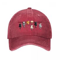 Cute Cats Embroidered Baseball Cap Daily Outdoor Washed Baseball Cap Adjustable gray
