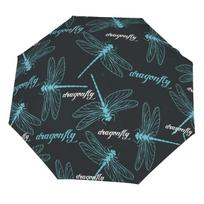 Psychedelic Dragonfly Folding Umbrella Trippy Boho Animal Compact Windproof Travel Umbrellas Rain for Adults Teens Kids Girls
